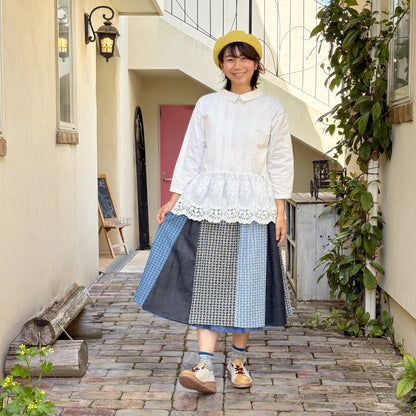 三角マチパッチワークのリバーシブルスカート